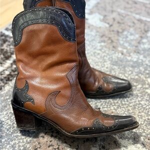 Stuart Weitzman Brown and Black Western cowboy Boots